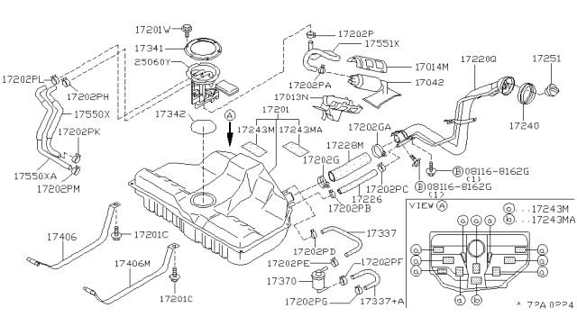 1996 Nissan Maxima Tube Assy-Filler Diagram for 17221-40U01