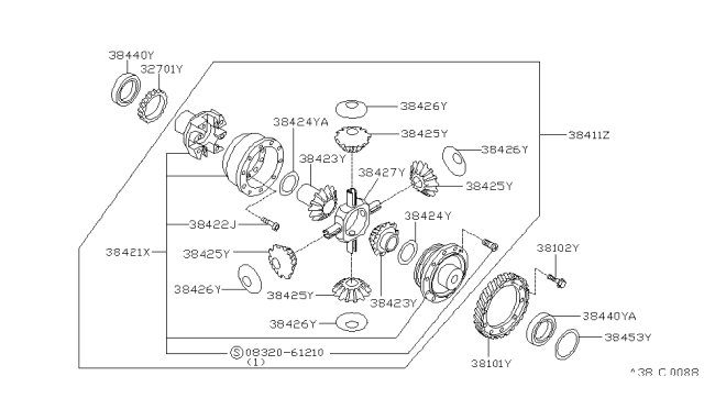 1995 Nissan Maxima Final Drive Gear Diagram for 38101-80X71