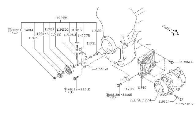 1998 Nissan Maxima Compressor Mounting & Fitting Diagram