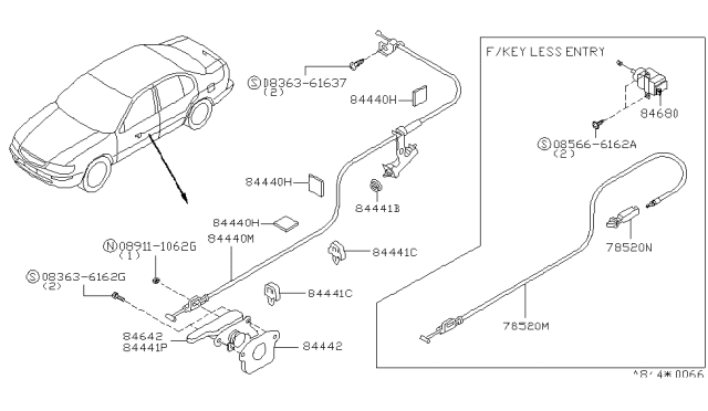 1997 Nissan Maxima Cable-Trunk Lid & Gas Filler Opener Diagram for 84650-40U10