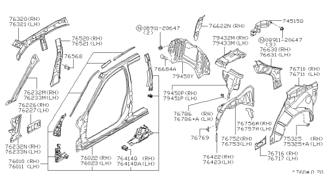 1995 Nissan Maxima Pillar-Rear,Inner RH Diagram for 76630-40U00