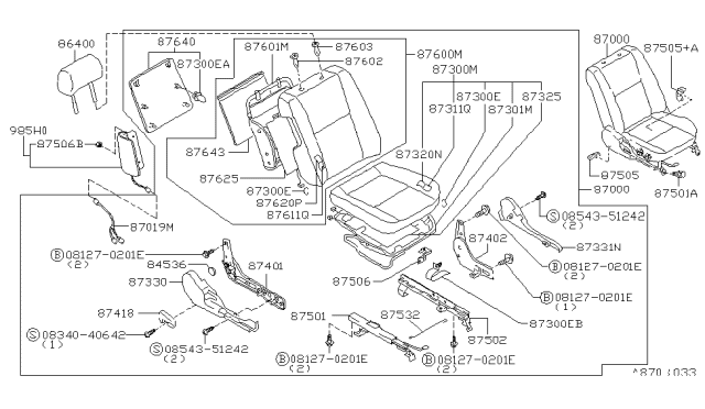 1998 Nissan Maxima Slide-RH Seat,Inside Diagram for 87502-41U02