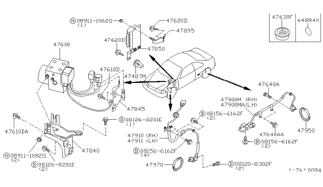 1998 Nissan Maxima Abs Anti-Lock Brake Control Module Diagram for 47850-4L800