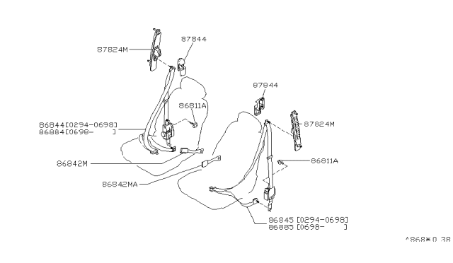 1998 Nissan Maxima Tongue Belt Assembly, Pretensioner Front Left Diagram for 86885-4L701
