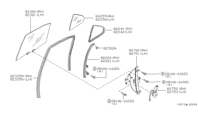 1997 Nissan Maxima Glass Rear Corner RH Diagram for 82262-42U00