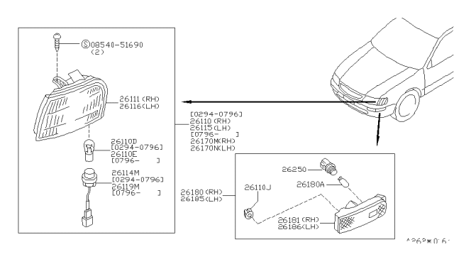 1996 Nissan Maxima Lens Side Marker Lamp LH Diagram for 26189-40U10