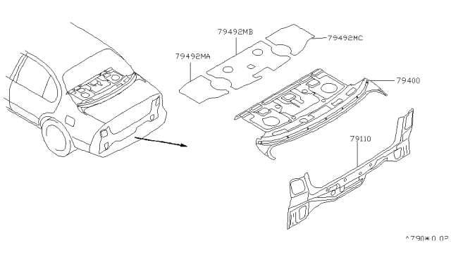 1996 Nissan Maxima Insulator-Parcel Shelf Diagram for 79492-40U00
