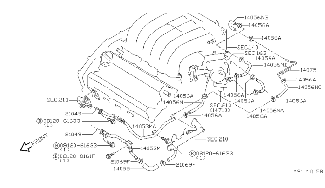1999 Nissan Maxima Pipe Assy-Heater Return,Front Diagram for 14053-4L605