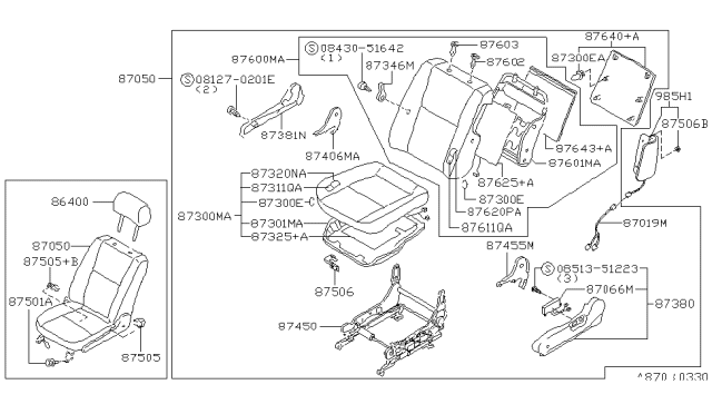 1998 Nissan Maxima Board Assy-Front Seat Back Diagram for 87640-49U00