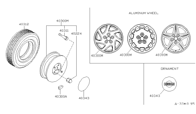 1999 Nissan Maxima Aluminum Wheel - Shiny Stamped Sa Diagram for 40300-0L726