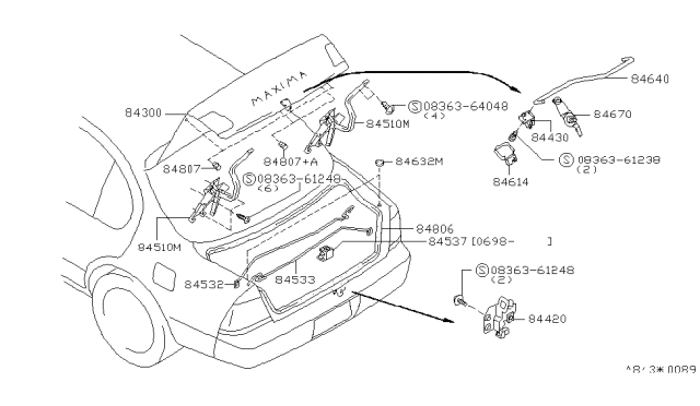 1999 Nissan Maxima Trunk Lock Assembly Diagram for 84630-40U02