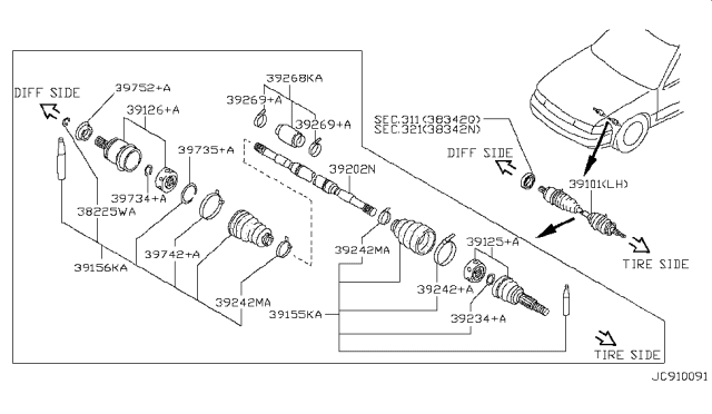 1995 Nissan Maxima Shaft Assy-Front Drive,LH Diagram for 39101-31U10