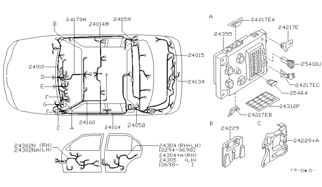 1999 Nissan Maxima Harness Assembly-Room Lamp Diagram for 24060-3L075