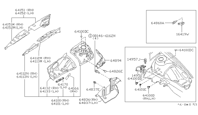 1995 Nissan Maxima INSULATER-HOODLEDGE Diagram for 64894-40U00