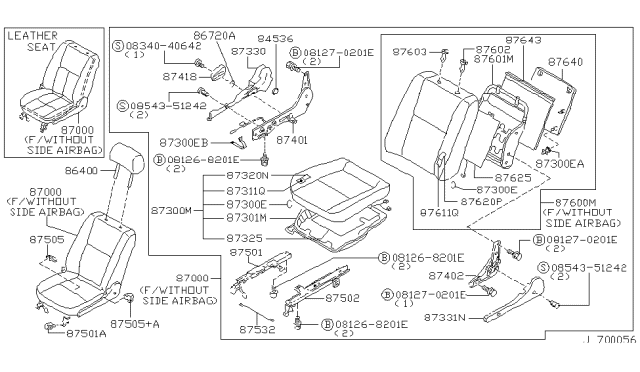 1995 Nissan Maxima Trim Assembly-Front Seat Back Diagram for 87620-41U01