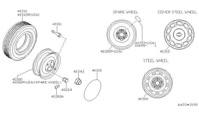 1998 Nissan Maxima Disc Wheel Ornament Diagram for 40343-5P015