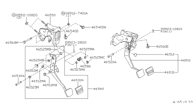 1996 Nissan Maxima Pedal Assy-Clutch Diagram for 46540-40U00
