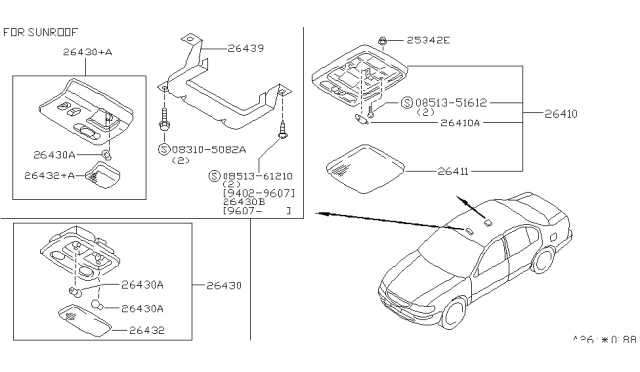 1996 Nissan Maxima Lamp Assembly-Map Diagram for 26430-41U02
