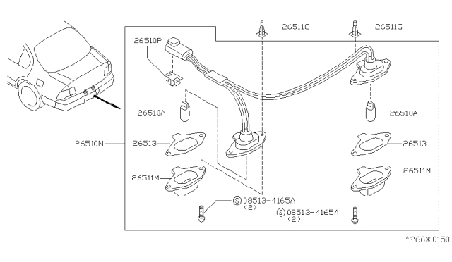1999 Nissan Maxima Lamp Assembly-Licence Diagram for 26510-40U00