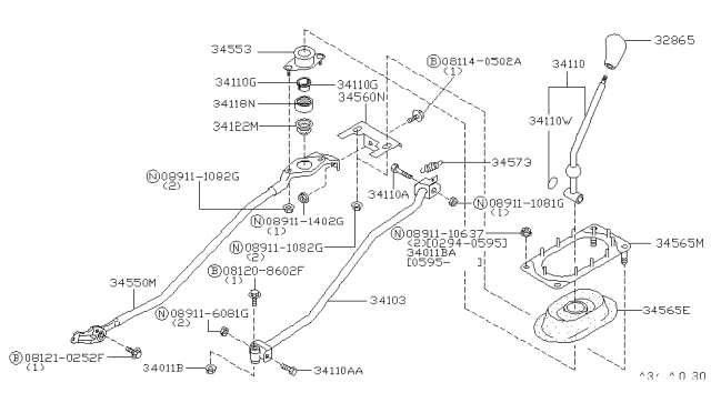 1996 Nissan Maxima Knob-Control Lever Diagram for 32865-70N01