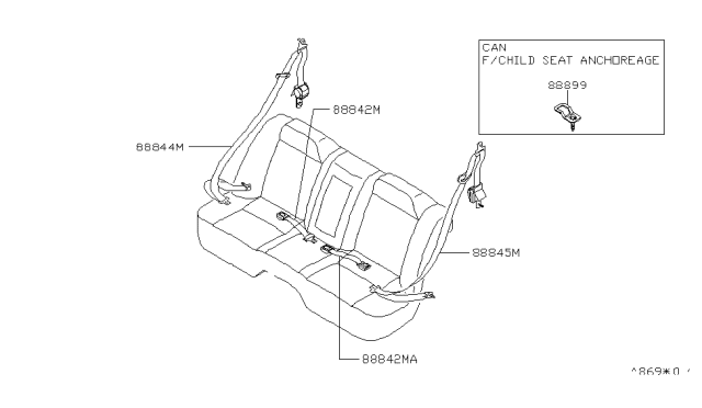 1996 Nissan Maxima Rear Seat Buckle Belt Assembly Diagram for 88842-31U11