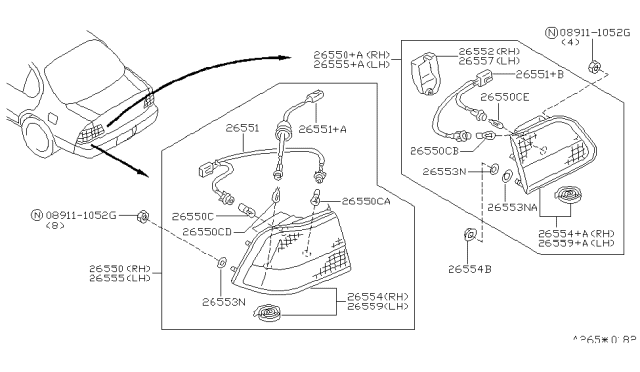 1999 Nissan Maxima Harness Assembly-Rear Combination Diagram for 26551-0L701