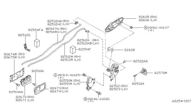 1995 Nissan Maxima Rear Door Outside Handle Assembly Right Diagram for 82606-40U10