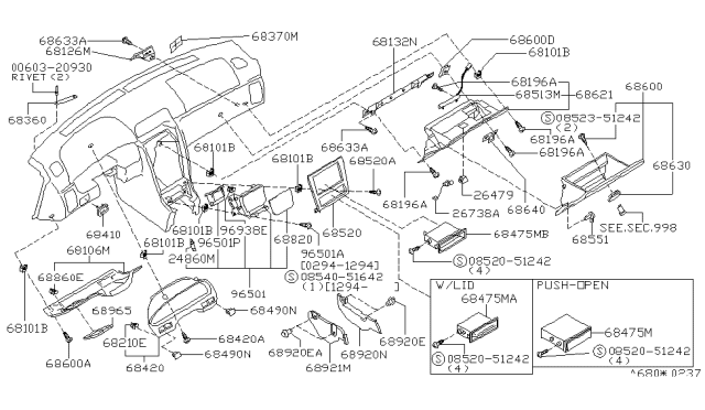 1995 Nissan Maxima Panel-Instrument Lower, Driver Diagram for 68106-40U12