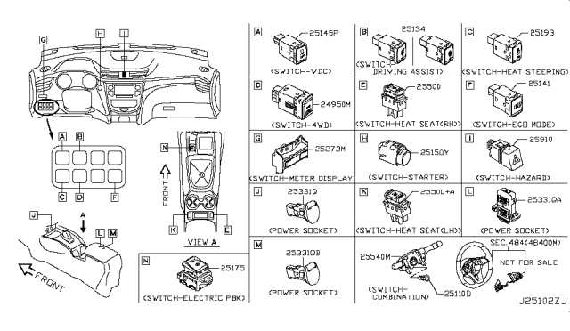2019 Nissan Rogue Sport Switch Assy-Combination Diagram for 25560-7FR9E