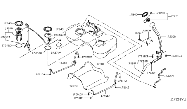 2019 Nissan Rogue Sport Tube Assy-Filler Diagram for 17221-6MA0A