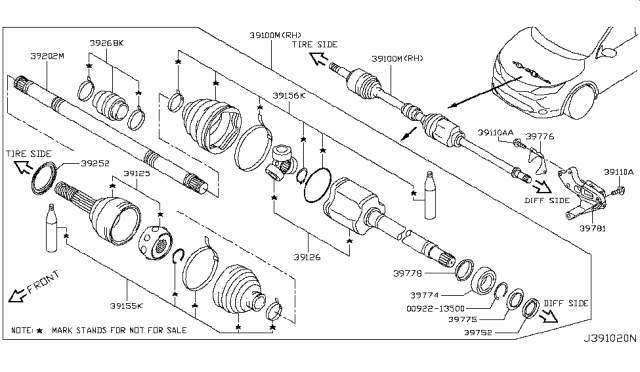 2019 Nissan Rogue Sport Joint Assy-Inner Diagram for 39771-6MA1C
