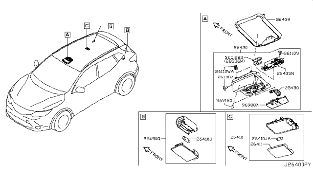 2017 Nissan Rogue Sport Lamp Assembly Map Diagram for 26430-3TA9A