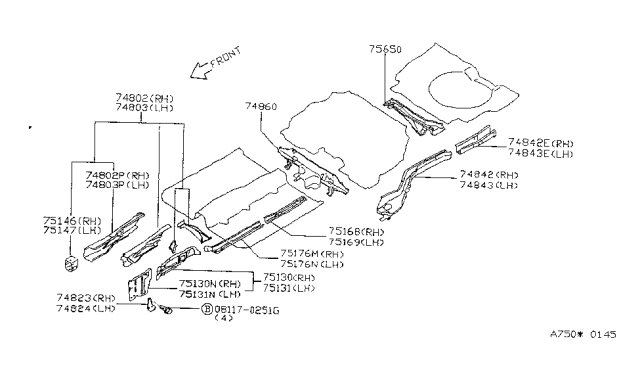 1995 Nissan Sentra Member-Front Side,LH Diagram for 75113-1M230