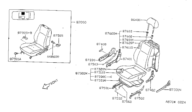 1998 Nissan Sentra Slide-R Seat,Inside Diagram for 87502-1M300