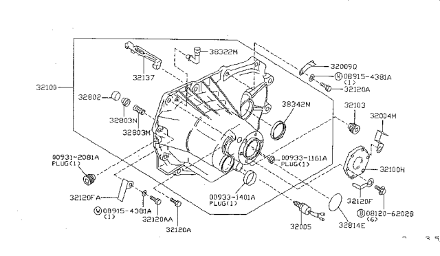 1999 Nissan Sentra Case Assembly Transmission Diagram for 32100-F4100