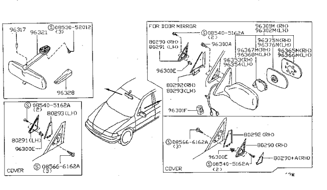 1997 Nissan Sentra Body-Door Mirror,RH Diagram for 96353-9B506