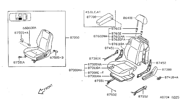 1997 Nissan Sentra Trim Assembly-Front Seat Back Diagram for 87670-F4303