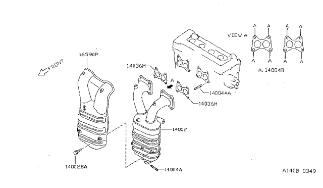 1998 Nissan Sentra Exhaust Manifold Assembly Diagram for 14002-1M500