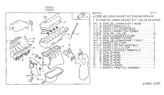 1997 Nissan Sentra Gasket Kit-Valve REGRind Diagram for 11042-0M625