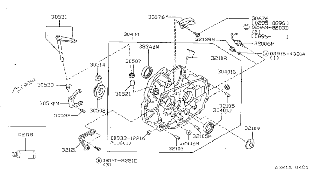 1998 Nissan Sentra Transmission Case & Clutch Release Diagram 1