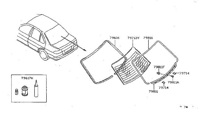 1999 Nissan Sentra Moulding-Rear Window,Upper Diagram for 79752-0M012