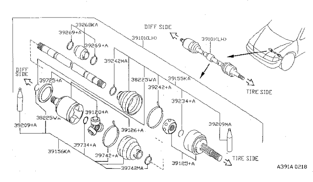 1998 Nissan Sentra Front Drive Shaft (FF) Diagram 1