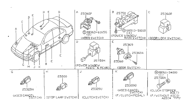 1999 Nissan Sentra Cover-Door Switch Diagram for 25368-F4300