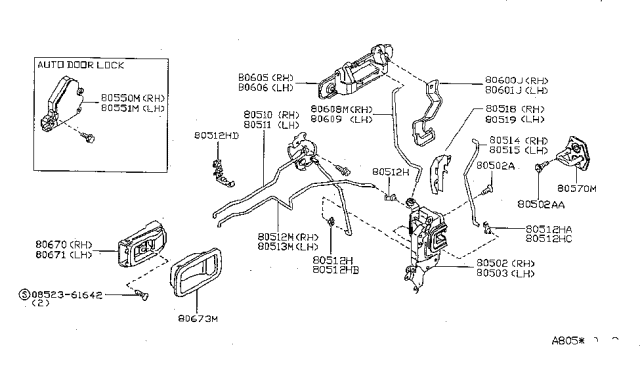 1998 Nissan Sentra Front Door Outside Handle Assembly, Right Diagram for 80606-8B901