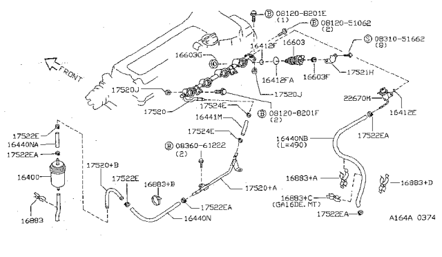 1999 Nissan Sentra Tube Assembly Fuel Diagram for 17520-1M200