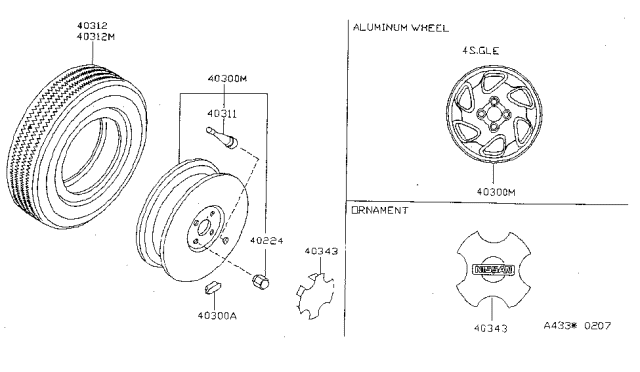 1995 Nissan Sentra Wheel-Aluminum Diagram for 40300-0M511