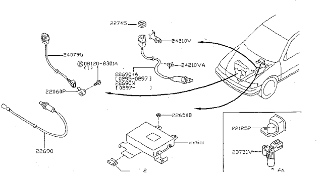 1998 Nissan Sentra Heated Oxygen Sensor Diagram for 22690-0M210