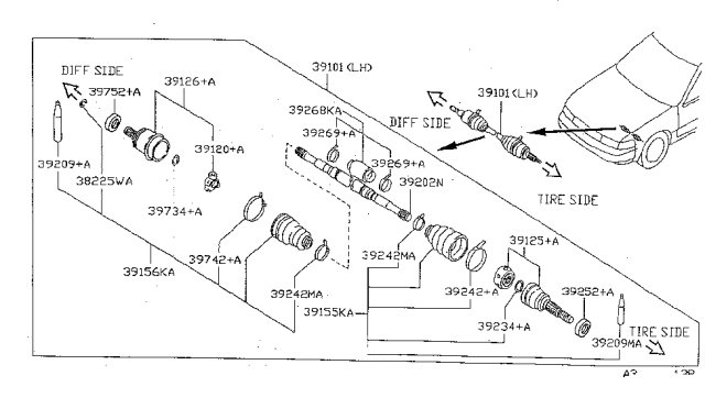 1998 Nissan Sentra Shaft Assembly-Front Drive,L Diagram for 39101-0N515