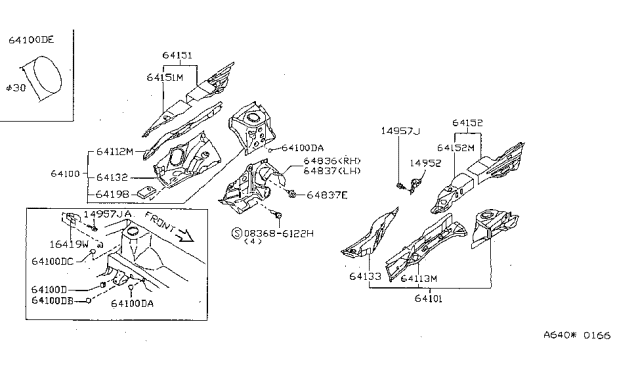 1998 Nissan Sentra Reinforcement-Hoodledge,RH Diagram for 64180-F4331
