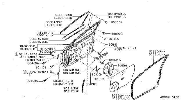 1998 Nissan Sentra Front Door Panel & Fitting Diagram